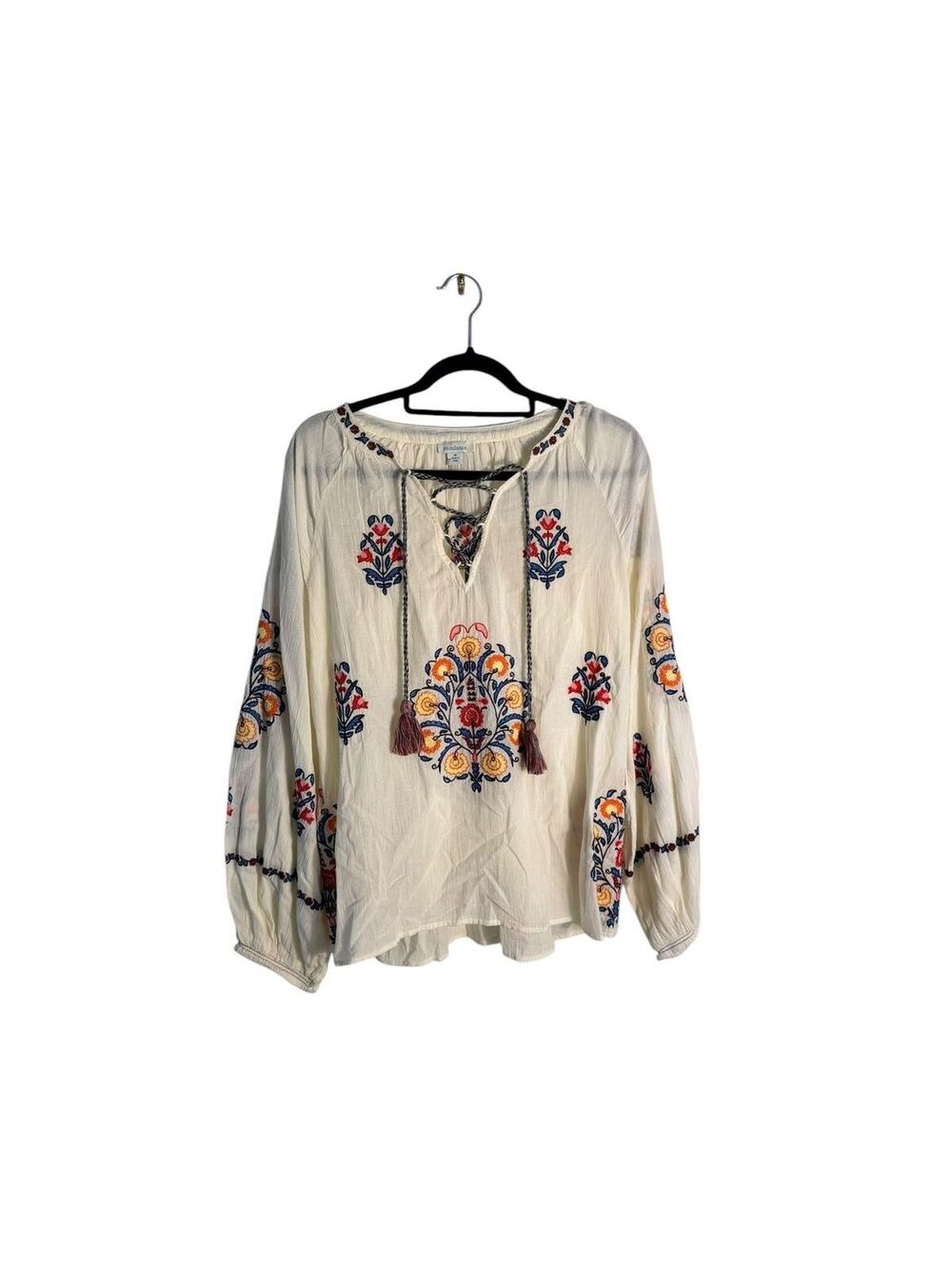Sundance Catalog Emile Embroidered Boho Blouse Floral Cream Women's M NWT